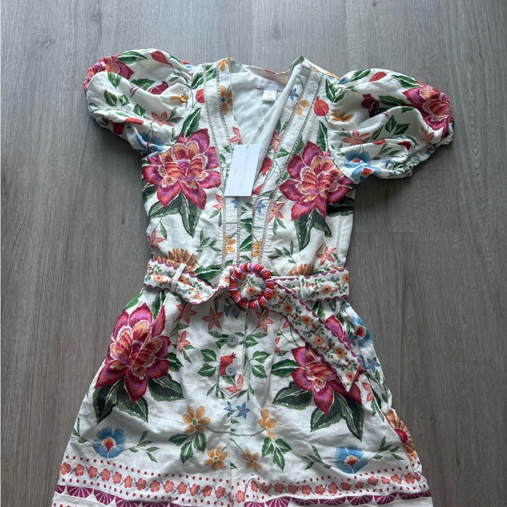 Caroline Constas Floral Puff Sleeve Romper